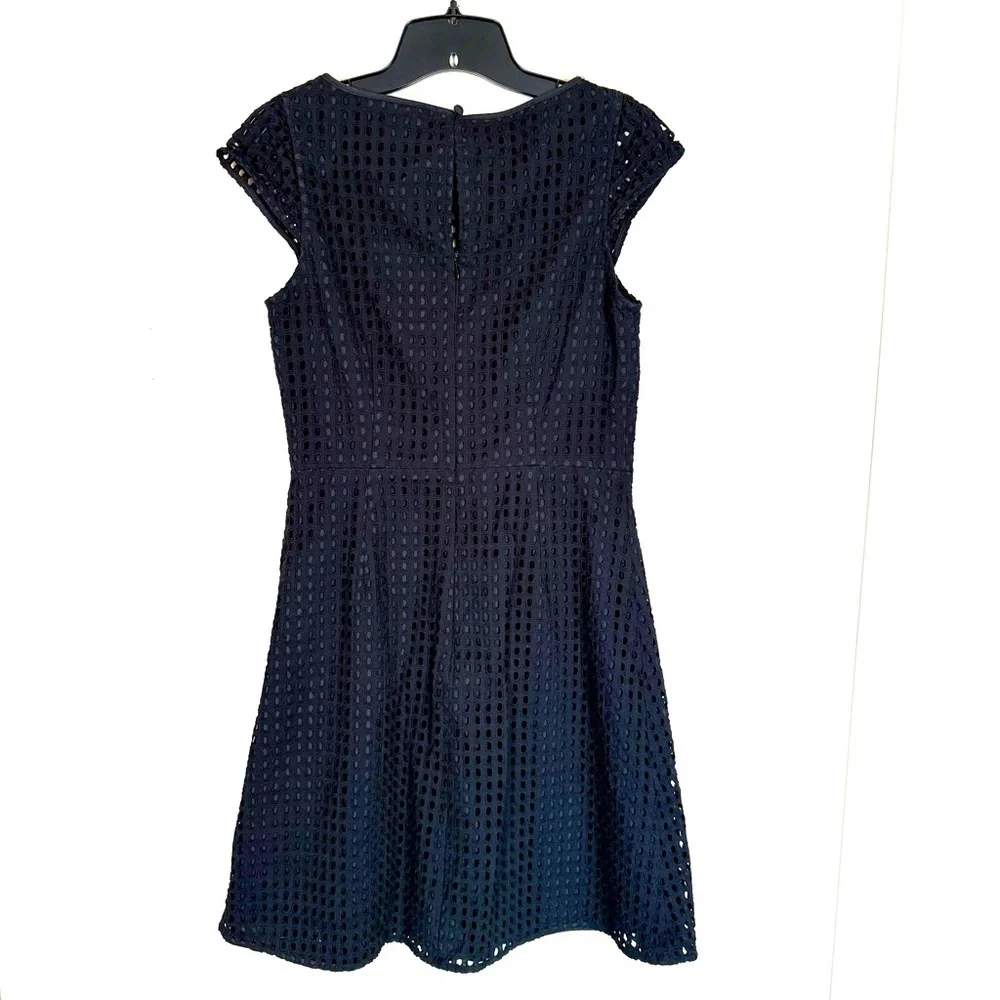 J Crew Laser Cut Net Grid Cap Sleeve Black Mini Dress Size 6